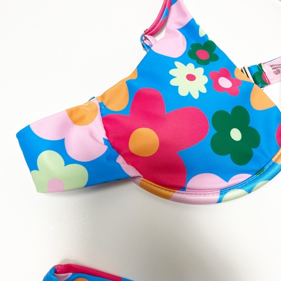 SHEIN Colorful Flower Print Blue Women Two Piece Bikini Size Large - Picture 2 of 4